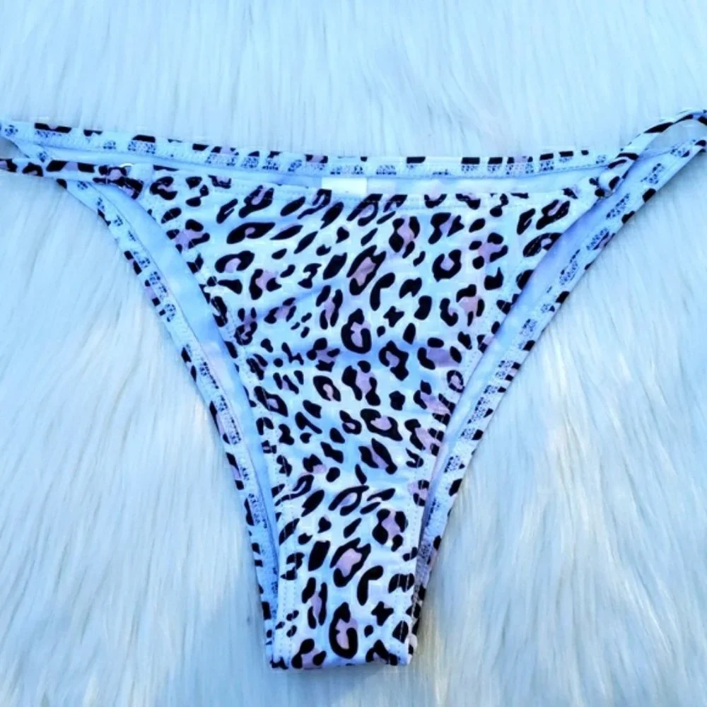 Animal Print V-plunge Triangle Bralette Bikini Set Swimsuit - Picture 7 of 8